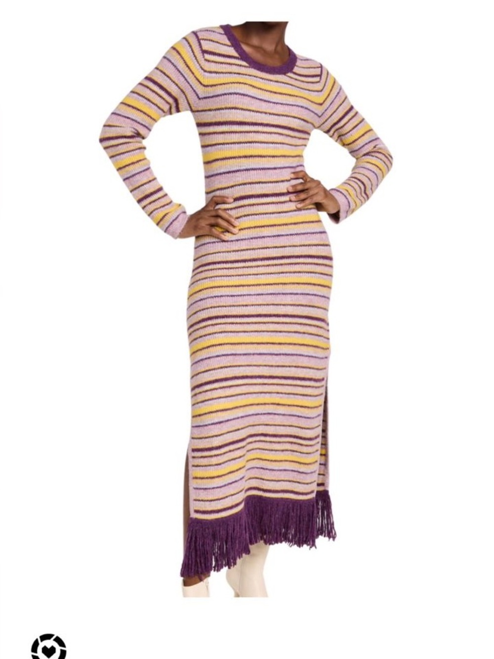cinq a sept Sloane Striped Knit Long-Sleeve Dress in Purple and Yellow